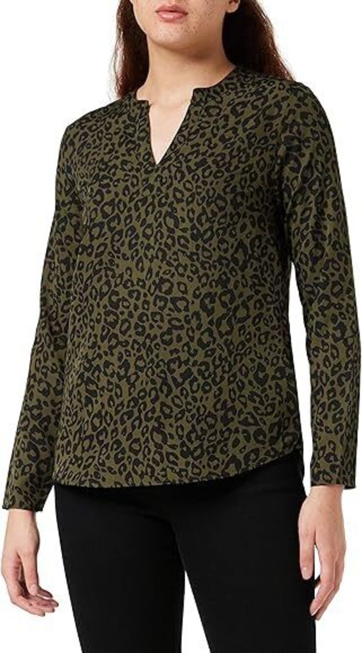 Ichi Womens Long Sleeve Blouse Top V Neck Black Green Size Small IHBRUCE